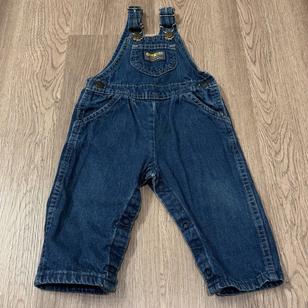 Vtg Oshkosh B'Gosh Denim Blue Jean Overalls 12 Month Made In‎ USA Plain